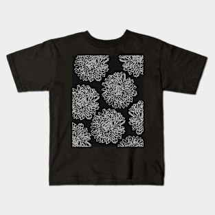 The beautiful pattern with White lineart dahlias on black background Kids T-Shirt